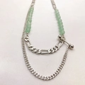 Collana con perline di avventurina verde, catena d'argento e chiusura a barra T - Collana di perline in oro bianco
