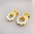 Chic 18K gold plated hoop earrings with round white cultured pearls for women - Pearl Stud Earrings (Gold)
