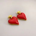 Pendientes de corazón en esmalte rojo con borde de metal dorado de estilo vintage francés - Rojo