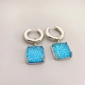 Fashion square drop earrings with sky blue crystal pavé in silver plated copper - Blue