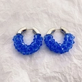 Deep blue crystal beaded hoop earrings with silver pins on a white background - Royal Blue