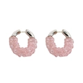 Chic silver plated hoop earrings featuring dense faceted pink crystal bead clusters - Pink