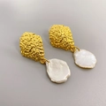 Golden 18K gold-plated irregular baroque pearl earrings with lava hammer texture - Gold (Earring Drops)
