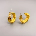 Minimalistische 18K vergulde C-vormige oorbellen met bamboe textuur en S925 zilveren pins - Goud