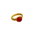 18K gold plated brass ring with red agate stone and twisted woven band design - US 7 / Red Agate Ring