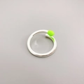 Unique silver matchstick open ring featuring vibrant green enamel detailing on a gray background - Size 6 (Adjustable) / Green