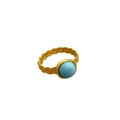 Braided 18K gold plated brass ring featuring a round light blue turquoise gemstone inlay - US 6 / Blue Gemstone Ring