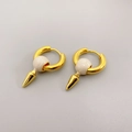 French style 18K gold plated hoop earrings with white enamel marble beads and spike charms - Gold (Bullet Style)