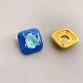 Square 18K gold plated brass stud earrings with blue enamel and cracked texture stone - Blue