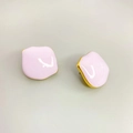 Modern asymmetrical pink enamel stud earrings with 18K gold plating and organic shape - Pink