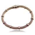 Rose gold stainless steel mesh chain bracelet with polished beads and magnetic clasp - Rose Gold