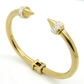 Polished gold stainless steel hinge bracelet with crystal accents and punk spike ends - Gold