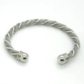 Silver twisted woven titanium steel cuff bracelet with polished spherical end caps - Steel