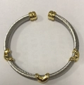 Bracelet jonc bicolore en câble torsadé argenté avec accents X dorés et embouts polis - Or/Argent