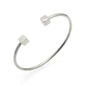Bracelet jonc ouvert en acier inoxydable argenté avec deux extrémités cubes polis - Couleur Acier