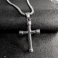 Retro stainless steel cross necklace for men featuring a unique twisted rope texture design - Silver Pendant Only (Without Chain)