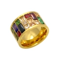 Bague large en acier inoxydable doré ornée de zircons colorés de taille baguette - Or / US 6