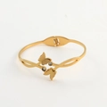 Elegant gold butterfly bangle in stainless steel with sparkling zircon accents - Gold Double Butterflies with Zircon (BR8253)