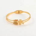 Gold-plated stainless steel bangle featuring frosted butterfly and lucky clover details - Gold Butterfly and Clover (BR8255)