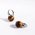 Natural tiger eye stone ball leverback earrings with polished silver metal settings - Tiger Eye Stone Bead Style