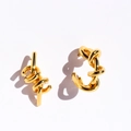Polished gold twisted knot C-shape earrings with architectural thick metal design - Gold