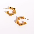 Industrial gold C-shaped hoop earrings with textured finish and geometric metal beads - Gold