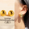 Boucles d'oreilles boules tressées dorées avec design de lignes 3D pour femmes - Or (1 Paire)
