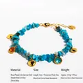 Bracciale placcato oro fatto a mano con pietre naturali blu e ciondoli a cuore - Bracciale