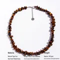 Collana a doppio strato con perle naturali in occhio di tigre e catena in ottone dorato - Collana a strato singolo