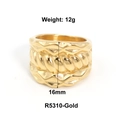 Anillo ancho de acero inoxidable bañado en oro 18k con cuerda y textura geométrica - US 6 / Estilo Ancho Facetado Retorcido (R5310) / Dorado