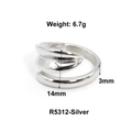 Anello regolabile in acciaio inossidabile argentato a forma di foglia, larghezza 14mm - US 6 / Stile a Foglia Sovrapposta Ondulata (R5312) / Colore acciaio