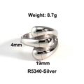 Silver-colored wavy stacked stainless steel ring with 19mm height and 8.7g weight - Size 6 / Wave Stacked Style (R5340) / Steel