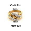 Sparkly gold titanium steel ring with pavé rhinestones in 12mm width, 6.9g weight - Size 6 / Cross Woven Full Diamond Style (R5341) / Gold