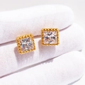 Luxury square zircon stud earrings with vintage hollowed gold finish for women - Square Clear Zirconia Gold Studs / Gold
