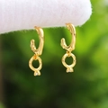 Chic gold J-shaped earrings featuring miniature diamond ring charms and sparkling zircon - Gold (Ring Pendant)