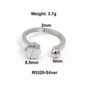 Anello ferro di cavallo in acciaio al titanio argento con punte ottagonali e sferiche - US 6 / Stile a Sfera Ottagonale Geometrica (R5320) / Colore acciaio