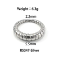 Polished silver titanium steel twisted ring with 5.5mm width and unique texture - Size 6 / Spiral Twisted Style (R5347) / Steel