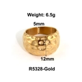 Anello a foglia in acciaio placcato oro 18k con finitura martellata larga 12mm - US 6 / Stile Largo Martellato (R5328) / Oro