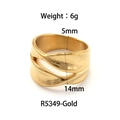 Polished 18K gold plated wide twisted stainless steel ring with 14mm width variant - Size 8 / Cross Streamline Style (R5349) / Gold