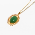 Collana vintage in oro con pendente ovale in zircone smeraldo verde e alone di pietre - Verde