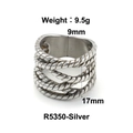 Silver multi-layer twisted rope textured ring in stainless steel with 17mm width - Size 6 / Multi-layer Twist Rope Style (R5350) / Steel