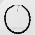 Elegante collana di perle di onice nero da 45 cm con estensione di 6 cm e chiusura argento - 8mm Collana (45cm+6cm)