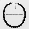 Elegante collana di perle di agata nera con moschettone d'argento e catenella - 10mm Collana (45cm+6cm)