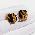 French vintage wheat ear earrings with square black gemstones in gold plating - Gold Wheat Ear Black Stone Style