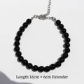Polished black agate beaded bracelet with adjustable silver lobster clasp, 16cm + 6cm - 6mm Bracelet (16cm+6cm)