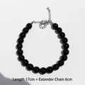 Elegant black onyx beaded bracelet with adjustable silver lobster clasp 17cm + 6cm length - 8mm Bracelet (17cm+6cm)