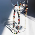 Bohemian freshwater pearl and colorful semi-precious stone beaded necklace with gold clasp - Colorful Crushed Stone Pearl Necklace (636)