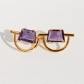 Boucles d'oreilles dorées élégantes avec zircon carré violet et design géométrique pur - Défaut