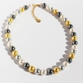 Elegante collana di perle rotonde multicolori con catena di estensione dorata - Collana di Perle Multicolore