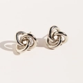 Minimalist silver interlocking triple-ring geometric stud earrings with polished finish - White Gold